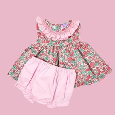 Pink and Teal Collared Diaper Cover Set I Poppy Kids Co Perfect Spring Outfit, Bamboo Pajamas, Hand Smock, Floral Collection, Floral Outfit, Baby And Toddler, Spring Has Sprung, Pink Ruffle