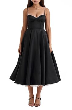 HOUSE OF CB Mademoiselle Bustier Stretch Satin Midi Dress | Nordstrom Head Turning Dress, House Of Cb Dresses, Duchess Satin, House Of Cb, Satin Midi Dress, Stretch Satin, Bustiers, Everyday Dresses, Sweetheart Neck