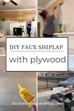 diy faux shiplap with plywood in the living room and dining room