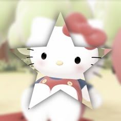 an animated image of a hello kitty standing in front of a red and white background