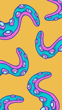 an image of a colorful snake pattern on a yellow background with blue and pink colors