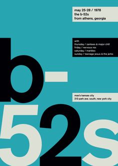 a poster with numbers and the words b 52 s in black on a blue background