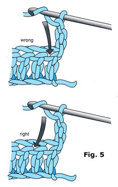 two pictures showing how to crochet the same stitch on each side of the hook