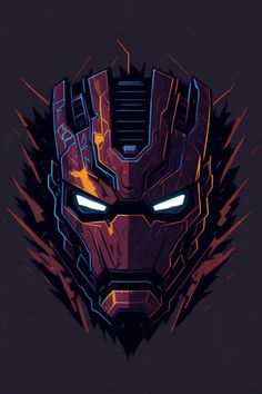 an iron man mask with glowing eyes and red, yellow and blue lights on it