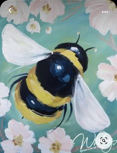 a painting of a bee with flowers in the background