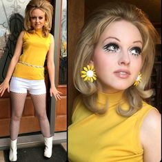 1968 Hairstyles, Gogo Girl Hair, Gogo Girl Makeup, 70s Gogo Dancer, Twiggy Halloween Costume, 60s Gogo Fashion, Twiggy Outfits, Twiggy Costume, 60s Halloween Costumes