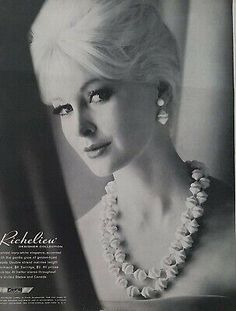 1967 Richelieu designer collection necklace earrings platinum blond jewelry ad | eBay Necklace Ads, Jewelry Ad, 70s Jewelry, Magazine Advertisement, Jewelry Ads, Mid Century Jewelry, Roller Set, 1960s Fashion, Vintage Pearls