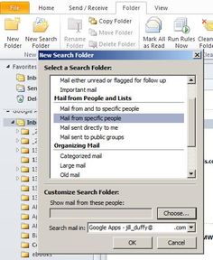 screenshot of the search folder in outlook