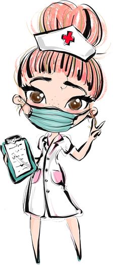 a cartoon nurse with a face mask holding a clipboard in one hand and a stethoscope in the other