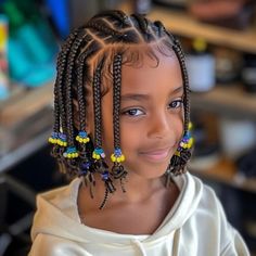 The 15 Cutest Box Braids for Kids in 2024 Braids And Beads Kids, Baby Braids Hairstyles, Little White Girl Braided Hair Styles With Beads, Beaded Hairstyles For Kids, Hair Styles With Beads Kids, Beads In Hair Kids, Kids Braids With Beads, Easy Braid Styles, Mixed Kids Hairstyles