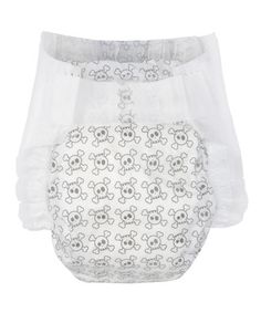 two white diapers with skulls on them