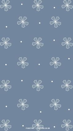 a blue background with white flowers and polka dots on the bottom right hand corner is an illustration of four leaf clovers