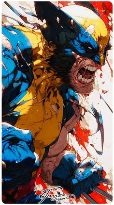 an image of wolverine in action with paint splattered on it