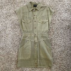 Size Small, Utility/Cargo Army Green Dress. Never Worn Casual Khaki Dresses With Pockets, Summer Utility Workwear Dresses, Utility Style Summer Workwear Dresses, Summer Utility Dresses For Workwear, Utility Style Summer Dresses For Workwear, Spring Utility Workwear Dress, Spring Utility Dress For Workwear, Small Utility, Utility Dress