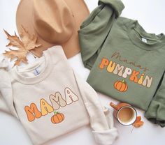 ABOUT OUR Mama and Mamas Pumpkin Fall Sweatshirt 👉 Unisex Sweatshirt - 50% cotton, 50% polyester.  - Made by specially spinned fibers that make very strong and smooth fabric.  - These sweatshirts have-ribbed knit collars to bolster shaping. - Printed and shipped from the USA. 🌱 CARE INSTRUCTIONS - Wash inside out with like colors. - Tumble dry or hang to dry. - Try not to iron directly over the design. Iron if necessary! 📦 HOW TO ORDER  1) Please, check and review all photos  2) Choose your s Customizable Cute Tops For Fall, Matching Cotton Sweatshirt For Fall, Cotton Fall Sweatshirt, Family Matching Cotton Sweatshirt For Fall, Fall Sweatshirt Vinyl, Mom And Baby Outfits, Outfit Matching, Mom Baby, Pumpkin Fall