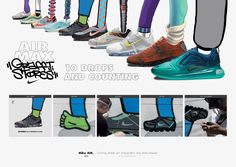 an advertisement for the nike air max sneaker and running shoe line, with images of different shoes