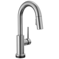 the kitchen sink faucet with stainless steel finish and pull out spout, is shown