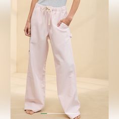 Pink Pin Stripe Stretch Comfort Tie Waistband Baggy Relaxed Fit Brands New Without The Tag! Pink Pin, Pink And White Stripes, Jumpsuit Trousers, Striped Pants, Cargo Pants, White Stripe, Pink White, Pant Jumpsuit, Wide Leg