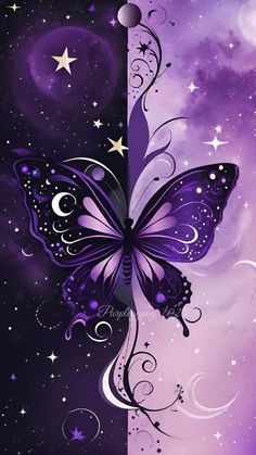 a purple butterfly with stars and swirls on it