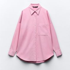 New With Tag Zara Pink Shirt For Work, Pink Corduroy, Corduroy Shirt, Collared Shirt, Zara United States, Oversized Shirt, Lapel Collar, Zara Tops, Zara Women