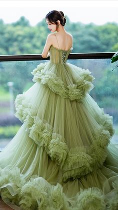 Tiered Formal Dress, Prom Dress Green, Tulle Long Dress, Green Formal Dresses, Green Evening Dress, A Line Prom Dress, Green Tulle, فستان سهرة, A Line Prom Dresses