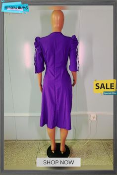 Women's Elegant Short Sleeve Ladies Dress Purple Dresses For Spring, Purple Solid Color Dress For Spring, Fitted Summer Office Maxi Dress, Fitted Maxi Dress For Office In Summer, Fitted Maxi Dress For Summer Office Wear, Spring Office Sheath Midi Dress, Spring Sheath Midi Dress Solid Color, Spring Sheath Midi Dress In Solid Color, Knee-length Shift Midi Dress For Party