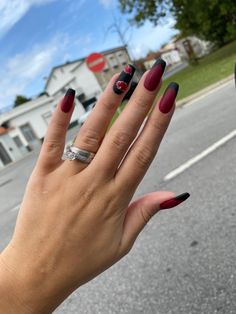 Akatsuki Nail Art, Akatsuki Acrylic Nails, Akatsuki Nails, Anime Nails Acrylic, Naruto Nails, Black Acrylic Nails, Fall Acrylic Nails, Grunge Nails