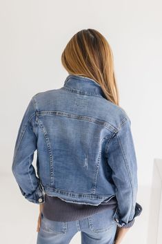 Greet the day with style in The Rue Denim Jacket! This chic button-down denim jacket features stretch denim for a modern, comfortable fit. The collared neckline, chest pockets, and side pockets offer plenty of style and storage. A raw hem and buttoned cuffs give this jacket a unique twist. Wear it with your favorite jeans and show off your fashionable side! Details + Fit 98% Cotton | 2% Spandex Runs True to Size Machine Wash Cold Hang Dry Denim Jacket Stretch Denim Collared Neckline Button Front Favorite Jeans, Wear It, Chest Pocket, Stretch Denim, Denim Jacket, Comfort Fit, The Day, Twist, Spandex