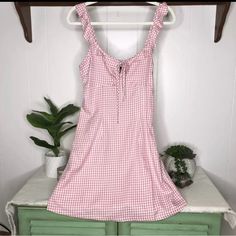 Absolutely Adorable!! Nwt Nasty Gal Womens Gingham Check Frill Neck Ruffle Mini A-Line Sun Dress Pink Size 4 Measured Laid Flat: Length 34.5” Pit To Pit 17” Waist 14" Brand: Nasty Gal Department: Women's Size: 4 Color: Pink, White Style: A-Line Sun Dress Fit: Classic Closure: Zip Neckline: Square-Neck Dress Length: Short Sleeve Length: Sleeveless Pattern: Gingham Check Material: 100% Polyester Condition: New With Tags Features: - Front Keyhole Cut-Out With Tie Closure - Frill Neck With Ruffle St Black Mesh Bodycon Dress, Tiered Ruffle Mini Dress, White Lace Mini Dress, Check Material, Dot Print Dress, Mesh Bodycon Dress, Linen Mini Dress, Square Neck Dress, Aline Dress