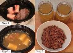 the steps to make beef soup are shown