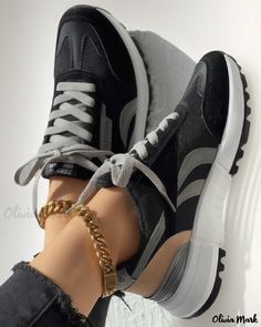 Olivia Mark - Women's Lace-up Sneakers in Colorblock Design Trendy Black Color Block Sneakers, Black Textured Lace-up Sneakers, Black Color Block Sneakers With Round Toe, Black Color Block Casual Sneakers, Casual Black Color Block Sneakers, Black Color Block Sporty Sneakers, Sporty Black Color Block Sneakers, Women Lace, Color Blocking