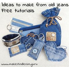 an image of denim items with the words ideas to make from old jeans free tutors