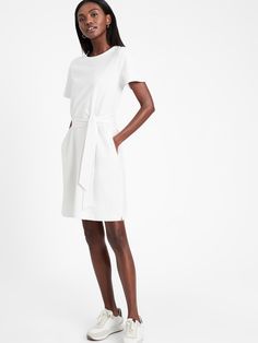 Crew-Neck T-Shirt Dress | Banana Republic Fitted Knee-length T-shirt Dress, Fitted Casual T-shirt Dress For Loungewear, Fitted Cotton T-shirt Dress With Short Sleeves, Fitted Casual T-shirt Dress Knee-length, Casual Fitted Knee-length T-shirt Dress, Cotton Fitted T-shirt Dress With Crew Neck, Fitted Cotton Short Sleeve Dress, Short Sleeve T-shirt Dress For Loungewear, Fitted Short Sleeve T-shirt Dress For Loungewear