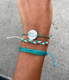 "If you would like to change the saying on the charm click \"message seller\" below. Thanks☺︎︎" Casual Turquoise Friendship Bracelets For Festivals, Bohemian Blue Personalized Friendship Bracelets, Personalized Casual Turquoise Jewelry, Casual Personalized Turquoise Jewelry, Handmade Turquoise Casual Friendship Bracelets, Casual Jewelry For Best Friend Gift, Casual Multicolor Jewelry For Best Friend Gift, Adjustable Blue Braided Friendship Bracelets, Adjustable Resizable Braided Bracelets For Friendship