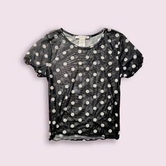 Size: M Nwot Short Sleeved Black Tee With White Polka Dots, Made Of Stretchy Sheer Mesh Material. Top Has Never Been Worn, So It Is In Excellent Condition. Polka Dot Short Sleeve Spring Tops, Summer Polka Dot Crew Neck Top, Trendy Polka Dot Short Sleeve Tops, Trendy Short Sleeve Tops With Polka Dot Pattern, Polka Dot Short Sleeve T-shirt For Spring, Polka Dot Short Sleeve Blouse For Party, Polka Dot Short Sleeve Party Blouse, Summer Party Polka Dot Tops, Fitted Polka Dot Top For Spring