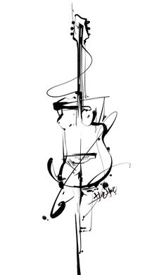 a black and white drawing of a guitar