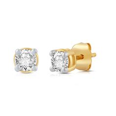 Jewelili Solitaire Stud Earrings with Diamonds in 14K Yellow Gold 1/5 CTTW View 1 Classic Gold Diamond Earrings As Gift, Classic Gold Diamond Earrings For Gift, Diamond Cut Yellow Gold Earrings As Gift, Vvs Clarity White Diamond Earrings For Gift, White 14k Gold Brilliant Cut Earrings, Classic Yellow Gold Earrings For Gift, Brilliant Cut White 14k Gold Earrings, Fine Jewelry Yellow Gold Diamond Earrings As Gift, Gold Diamond Cut Earrings As Gift