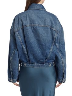 "Find ACNE STUDIOS Morris Cropped Denim Jacket on Editorialist. The Morris jacket from Acne Studios is crafted of cotton denim in a cropped fit. This oversized style is finished with distressed detailing. Point collar Long sleeves, button cuffs Button-front closure Chest buttoned flap pockets Side pockets 100% cotton Dry clean Made in Italy SIZE & FIT This style is designed for an oversized fit Measurements are taken from a US size 2 About 18\" from shoulder to hem Bust, about 49\" Model measure Acne Shop, Cropped Denim Jacket, Oversized Style, Cropped Denim, Blue Dark, Dark Grey, Denim Jacket, Acne Studios, Size 2