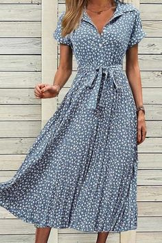 Elegant Shirt Collar Short Sleeve Floral Midi Dress - Cherieday Cream Midi Dress, Floral Chiffon Maxi Dress, Boho Floral Maxi Dress, Fitted Maxi Dress, Loose Maxi Dress, Midi Shift Dress, Cotton Midi Dress, Midi Short Sleeve Dress, Maxi Dress Cotton