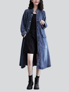 Description Product ID: TP2033433 Material: Denim Pattern: Solid Sleeve: Long Sleeve Closure Type: Button Season: Spring, Autumn Style: Casual Occasion: Daily, Street, Holiday Package included: 1 * Jacket Size Chart（Asian Size): Please allow 1-3 cm measured error. Size Length Chest Shoulder Sleeve Length M 103cm | 40.6 in 124cm | 48.8 in 56cm | 22.0 in 49cm | 19.3 in L 104cm | 40.9 in 130cm | 51.2 in 57cm | 22.4 in 50cm | 19.7 in XL 105cm | 41.3 in 136cm | 53.5 in 58cm | 22.8 in 51cm | 20.1 in X Blue Button-up Denim Top For Fall, Indigo Long Sleeve Denim Dress With Pockets, Spring Denim Top With Buttoned Pockets In Medium Wash, Spring Medium Wash Denim Top With Buttoned Pockets, Long Sleeve Medium Wash Denim Dress With Pockets, Long Sleeve Denim Dress With Buttoned Pockets, Blue Denim Jacket With Buttoned Pockets, Oversized Blue Denim Jacket With Buttons, Oversized Blue Collared Denim Jacket