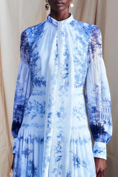 Erdem blouson sleeve neck tie gown in sky blue. Silk; Acetate/silk lining Dry Clean Made in Bulgaria Resort 2024, Blouson Sleeve, Black Velvet Dress, Next Clothes, Zuhair Murad, Fashion Show Collection, Marchesa, Elie Saab, Carolina Herrera