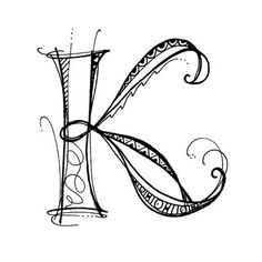 the letter k is made up of swirly lines and letters that are drawn by hand