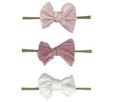 Add a playful flair to your hairstyles with this headband and bow clip set. From Headbands of Hope. Baby Clips, Soft Headbands, Stretchy Headbands, Elastic Headband, Muslin Fabric, Fabric Bows, Bow Set, Elastic Headbands