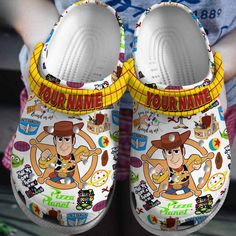 Personalized Woody Toy Story Cartoon Clogs, Buy More Save More Non-slip White Clogs For Playtime, White Non-slip Clogs For Playtime, Toy Story Andy, Crocs Crocband, Woody Toy Story, Crocs Clogs, Classic Boots, Friends Tv, Latest Sneakers