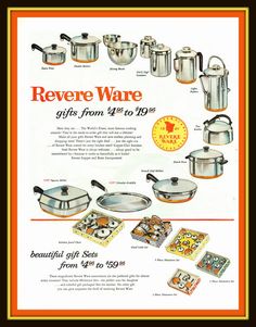 an advertisement for several different pots and pans