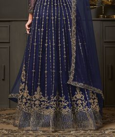 Dark Cobalt Blue Designer Heavy Embroidered Wedding Anarkali Gown-Saira's Boutique Hand Embroidery Motifs, Wedding Anarkali, Anarkali Gown, Embroidery Motifs, Embroidered Wedding, Anarkali Dress, Lace Border, Anarkali, Blue Fabric