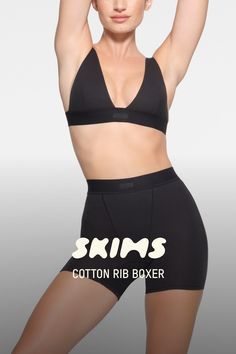 Like his boxers, only cooler. This long-enough pair covers with cool and breathable stretch-cotton and exudes a sporty look with boyfriend-inspired topstitching. Looking for a warmer option? Try the Cotton Rib Leggings. | SKIMS Boxer | Black | 4XL | Cotton Rib Boxers For Women, Ribbed Leggings, Black Xs, Sporty Look, Black Media, Stretch Cotton, Briefs, Leggings, For Women