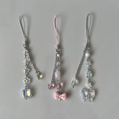 Aesthetic Pink + White Dainty Phone charms '︶ each are made with glass+acrylic beads and stainless steel wire [around 5 in. each] PHONE CHARM CARE!  - Please keep in mind that all of my phone charms are intended to be used as an ACCESSORY and NOT to hold your phone. - Excessive pulling on phone charms may result in breakage - I am not responsible for any damages due to improper handling ‼️IMPORTANT INFO‼️ Please double check and make sure you have left the correct shipping address as I cannot ac Orders Aesthetic, Phone Charm Aesthetic, Phone Charms Aesthetic, Charm Aesthetic, Bow Coquette, Pretty Butterfly, Butterfly Bow, Bead Charms Diy