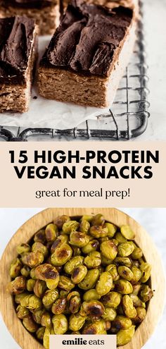 vegan snacks with text overlay that reads 15 high protein vegan snacks great for meal prep