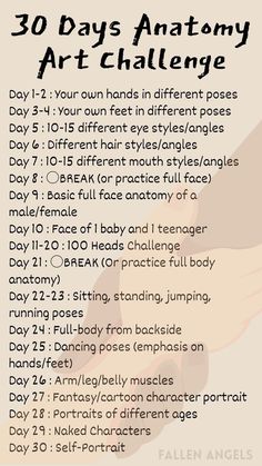 the 30 days anatomy art challenge is shown with instructions for how to do an art project